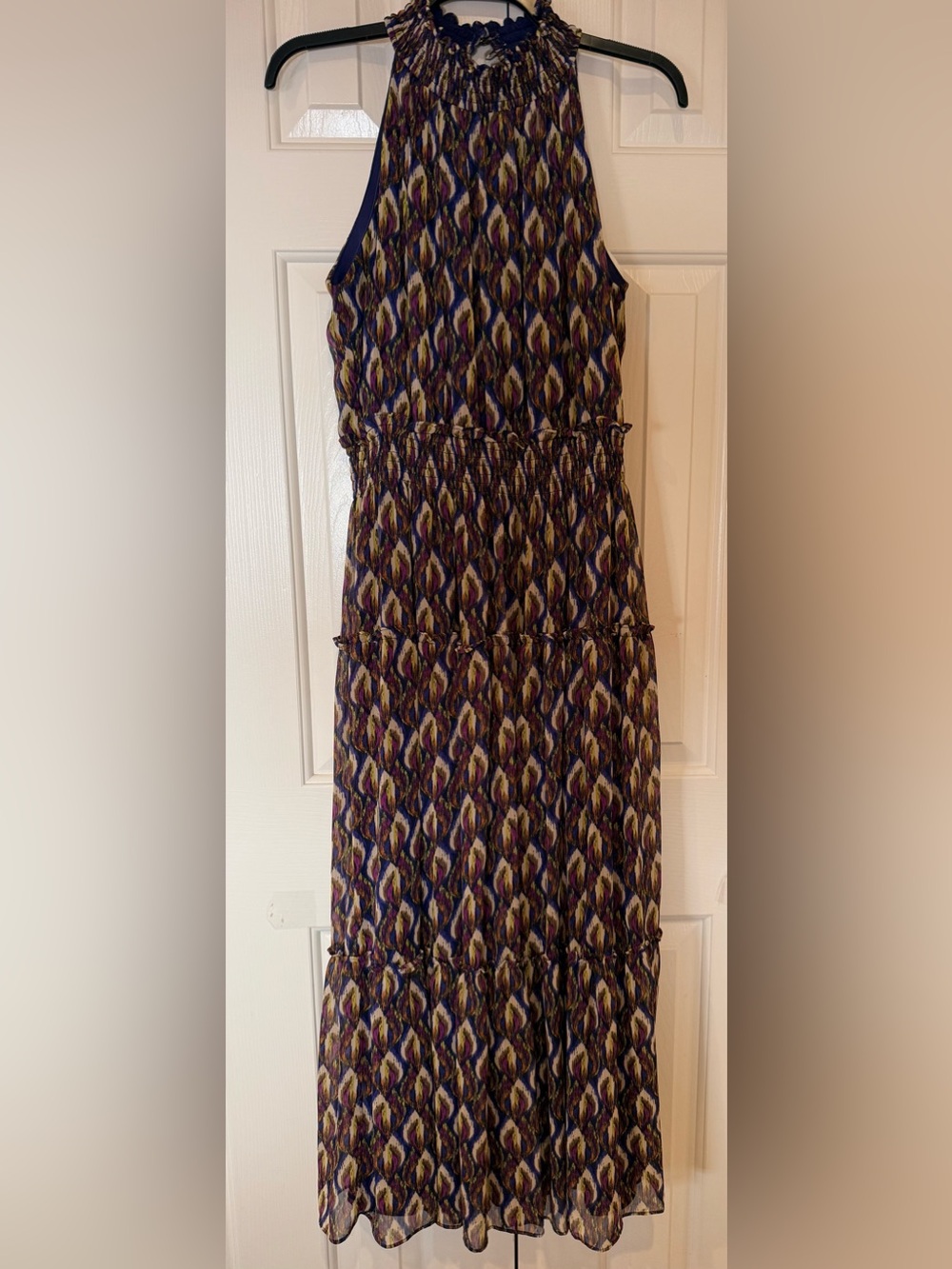 Taylor Women's Multicolor Print Tiered Sleeveless Maxi Tiered Dress Blue Purple